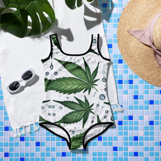 All-Over Weed leaf Print Youth Swimsuit