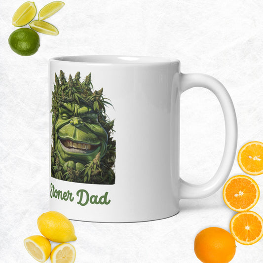 White glossy stoner dad mug